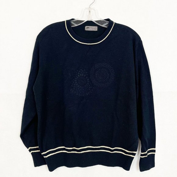 Vintage Gianni Versace Black & Gold Embroidered Crewneck Sweater - Size Medium - Picture 2 of 5